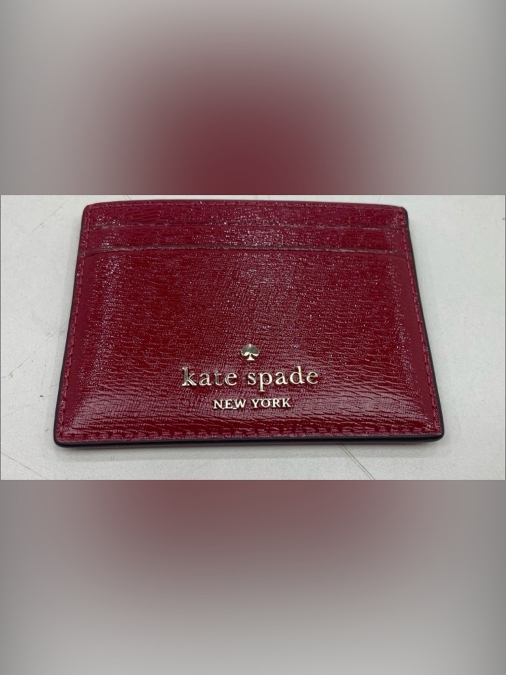 Kate Spade Madison Slim Cardholder in Red Jam Textured Patent Leather